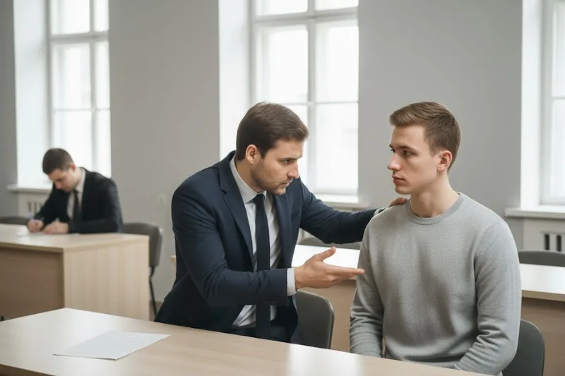 qué hacer si te citan como testigo. Abogado penalista asesorando a un testigo antes de declarar en un juicio penal en Madrid.