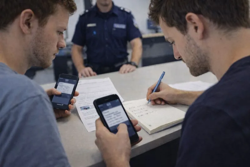 Personas organizando pruebas y cronología para denunciar entradas falsas