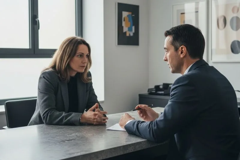 Persona consultando con un abogado tras una amenaza verbal