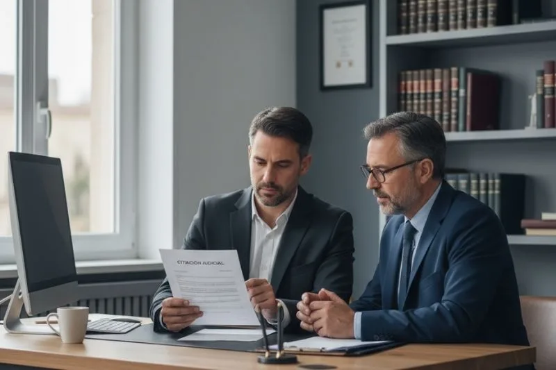 Cuándo necesitas un abogado penalista urgente. Cliente reunido con abogado penalista urgente revisando una citación
