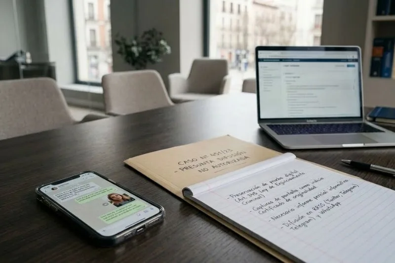 Movil y expediente en un caso de difundir imágenes íntimas sin consentimiento