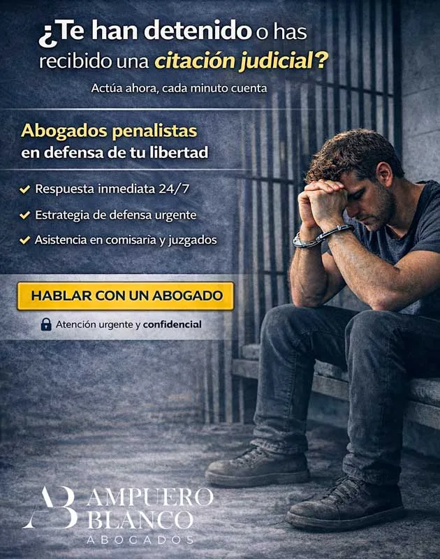 Banner lateral de Ampuero Blanco Abogados con el mensaje Abogados penalistas en defensa de tu libertad