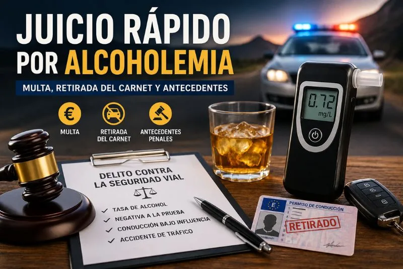 Juicio rápido por alcoholemia con alcoholímetro, carnet retirado y coche policial